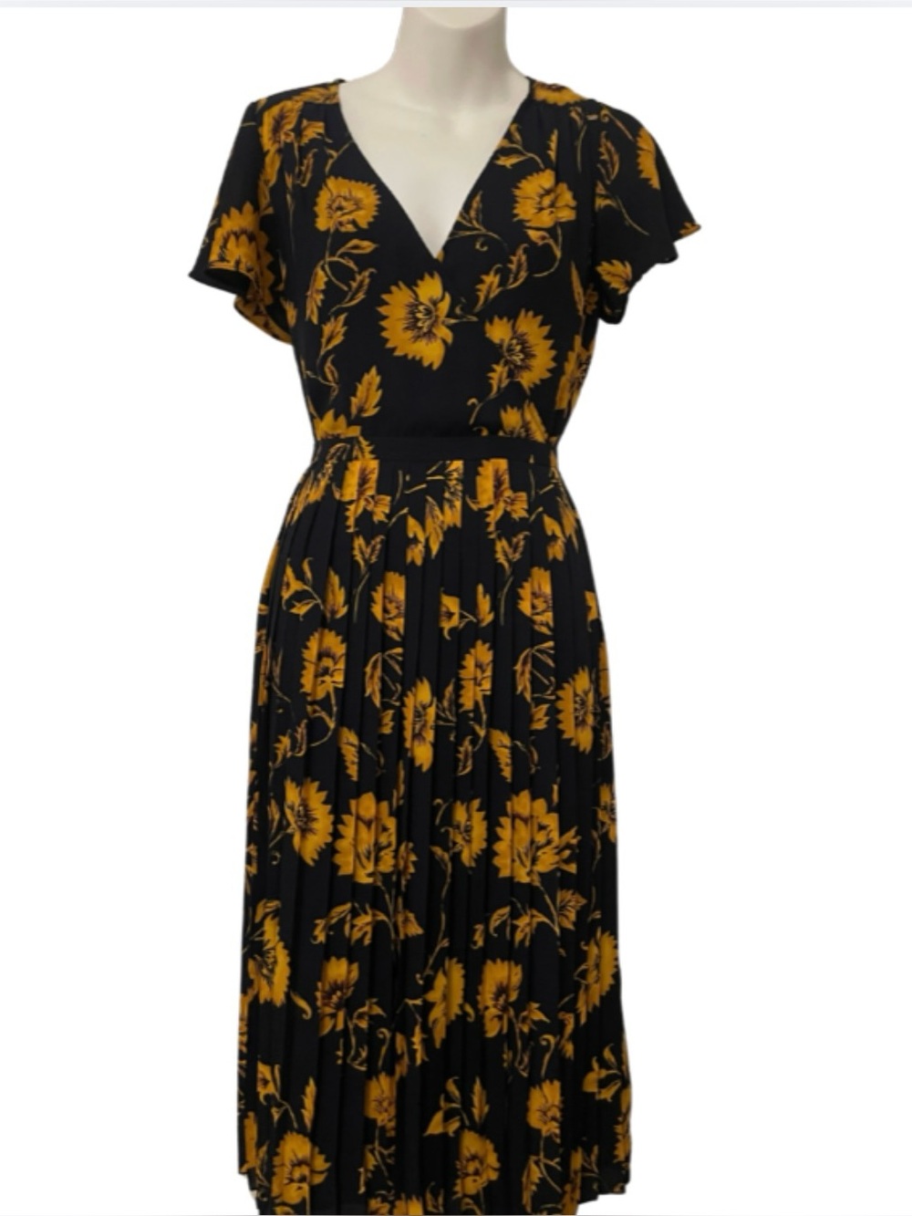 J. Crew Factory Black and Mustard Floral Midi Dress